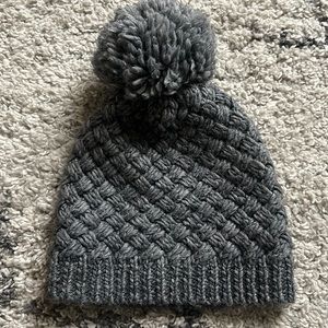 Grey Knit Beanie with Pom